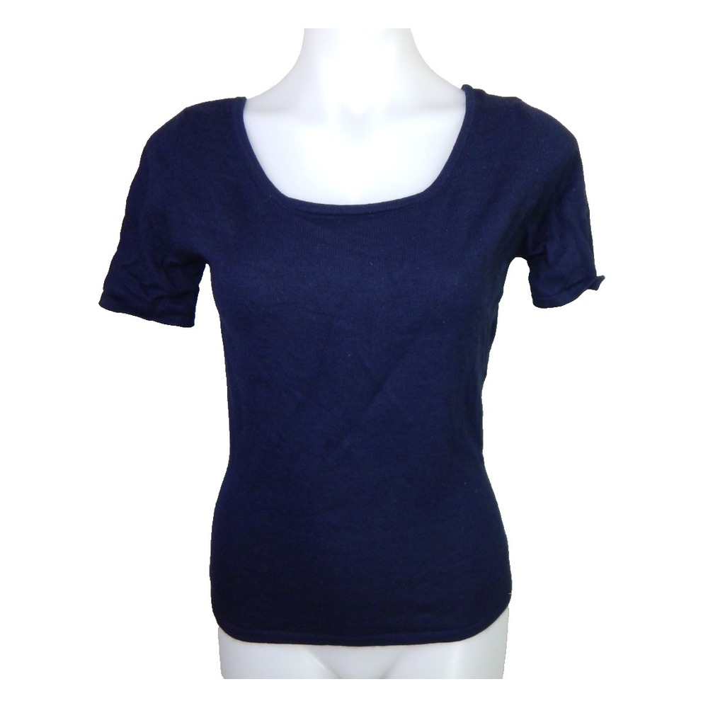 TSE Sweater Silk Cashmere Navy Short Sleeve Scoop Neck Lightweight